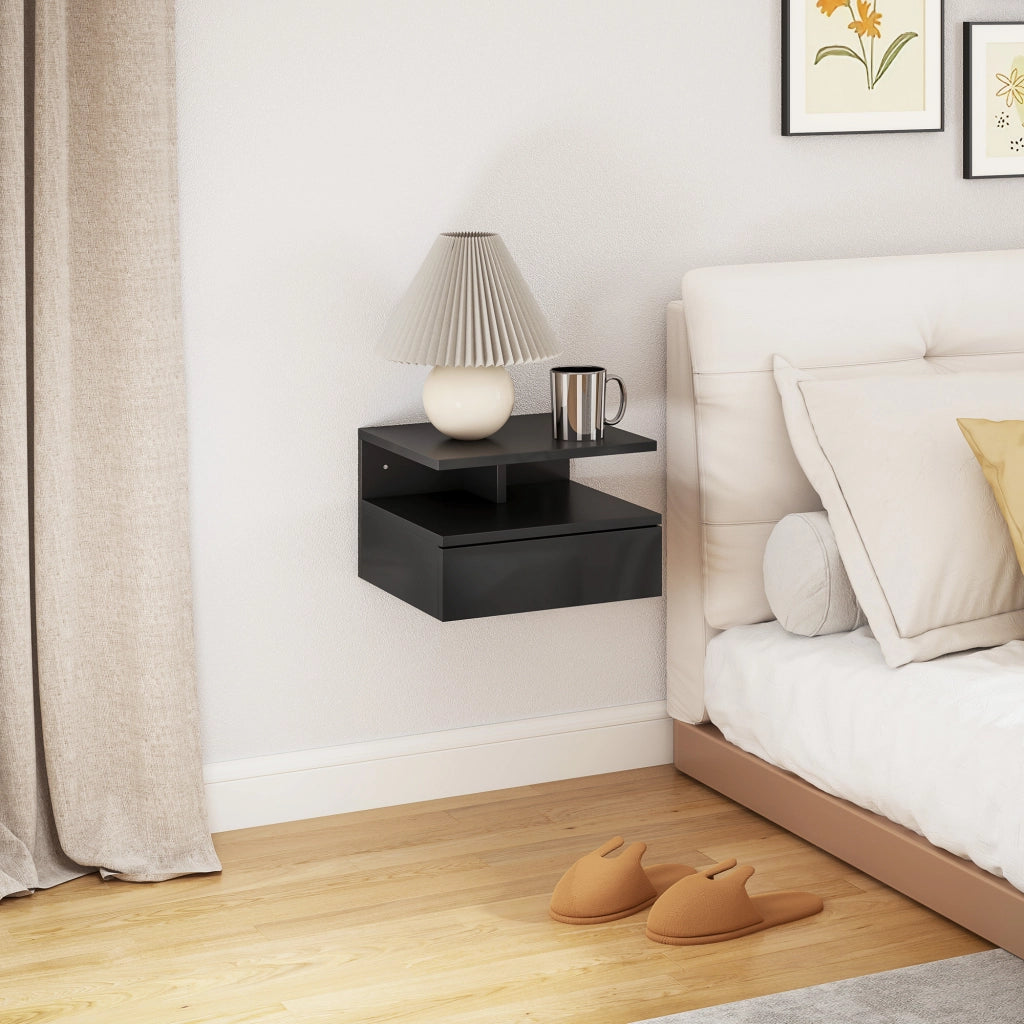 Comodino con Cassetto ¨C zephmum ¨C Legno, Nero, 35x32x22.5 cm