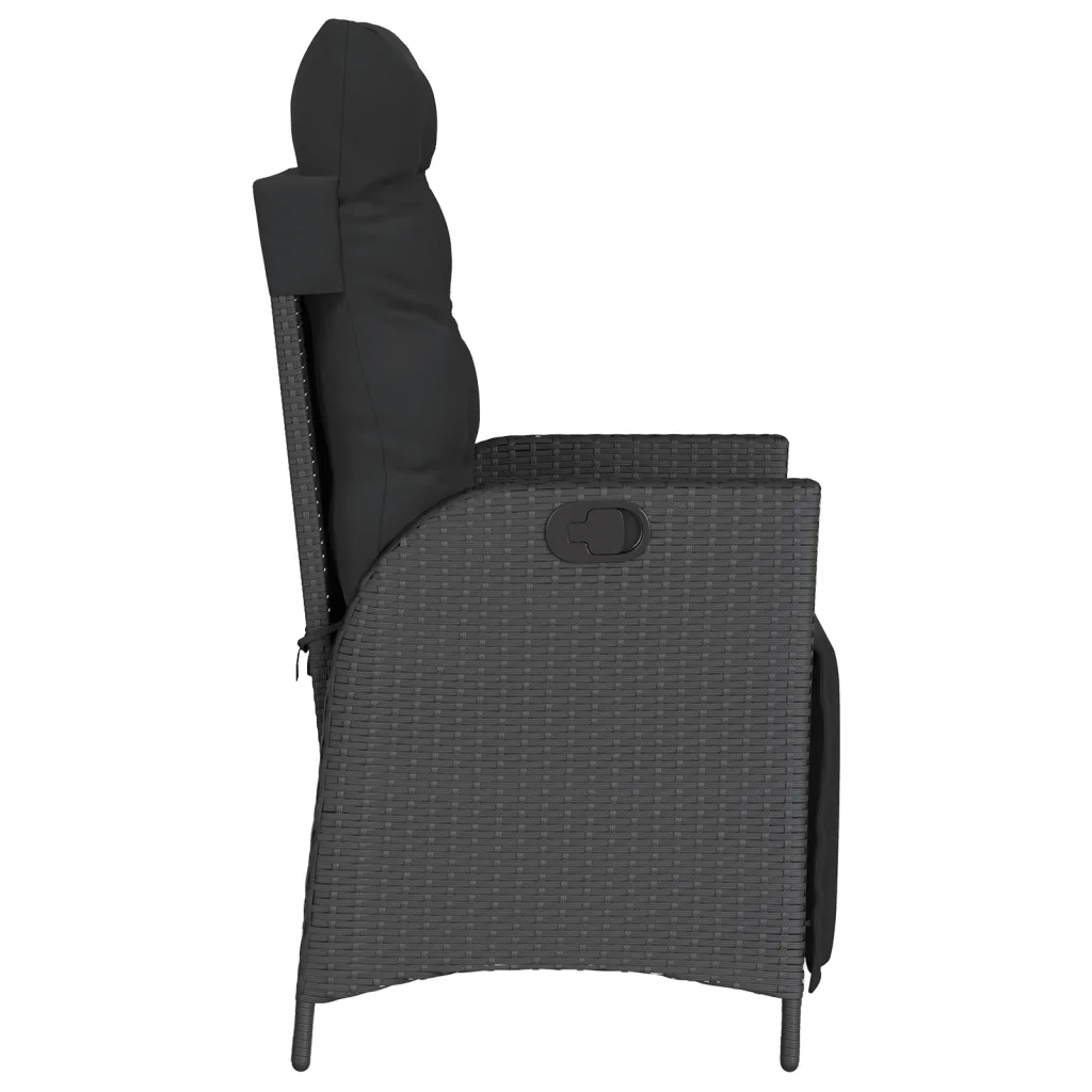 Sedia Reclinabile da Giardino | Sedie da Esterno con Poggiapiedi Nera Polyrattan