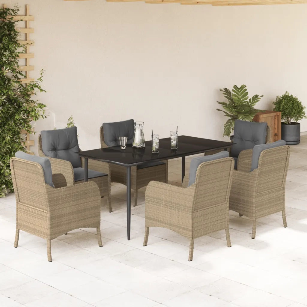 Set da Pranzo da Giardino 7 pz con Cuscini Beige in Polyrattan 3211980