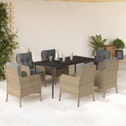 Set da Pranzo da Giardino 7 pz con Cuscini Beige in Polyrattan 3211980