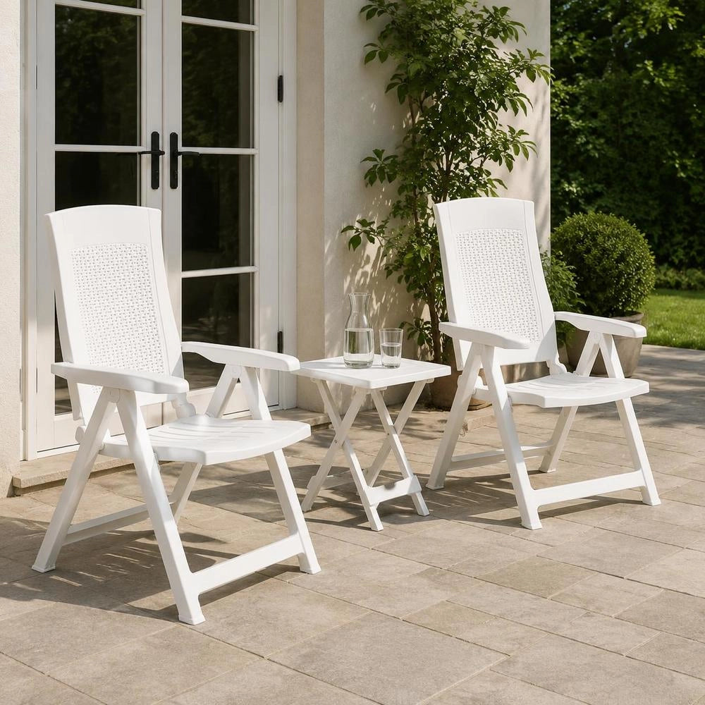 Adjustable Garden Chairs, 2 Pieces, Plastic, White