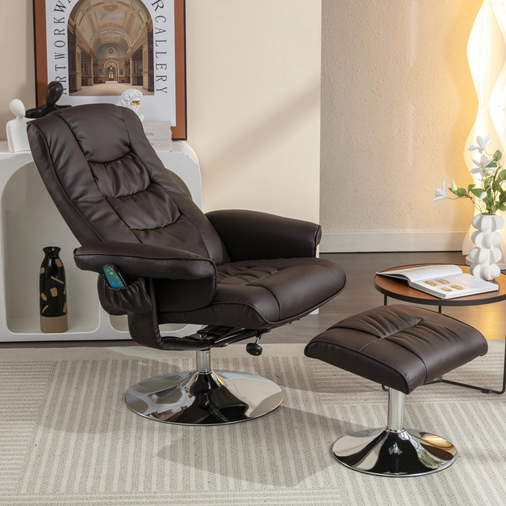 Poltrona Massaggiante con Poggiapiedi ¨C MINIMAL ¨C Similpelle Marrone, Relax Soggiorno