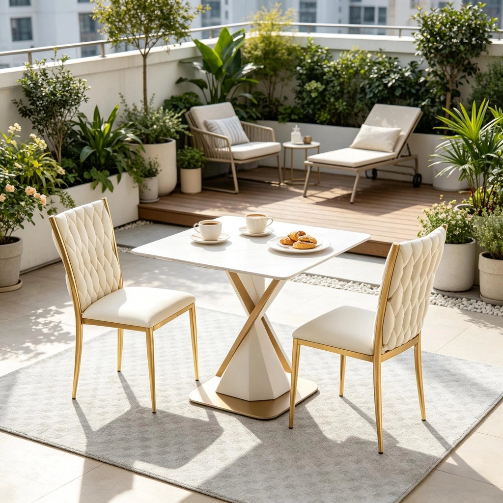 SEDIA da pranzo imbottita Set da 2 pezzi 47x94,5x59,5 cm Crema/Oro