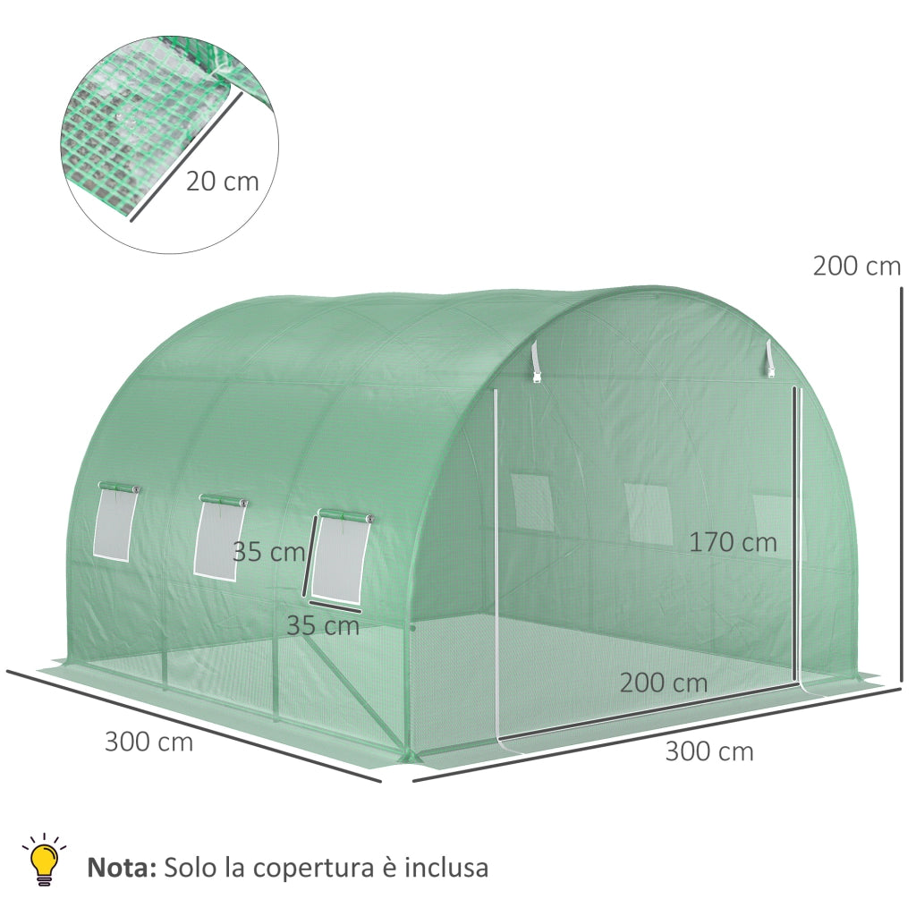 Telo Serra in Polietilene con Finestre e Porta Avvolgibile ¨C Zephmum ¨C Verde 3x3x2 m