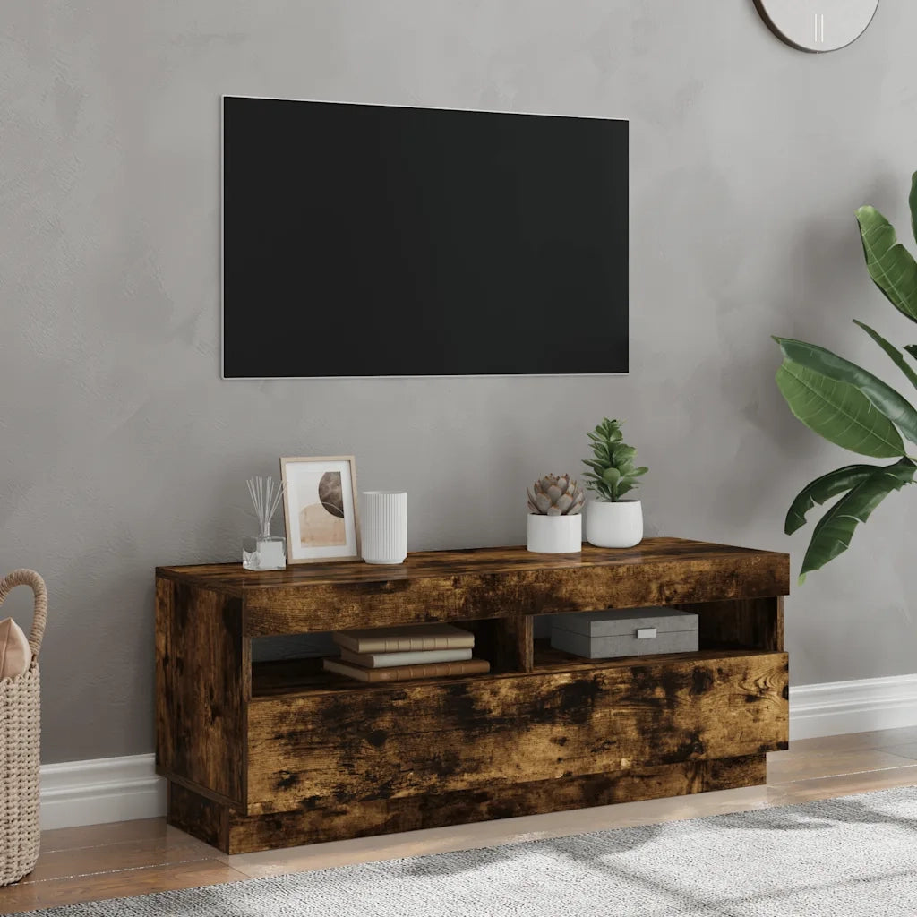 Mobile Porta TV con Luci LED-Mobile per TV-Credenza TV Rovere Fumo 100x35x40 cm