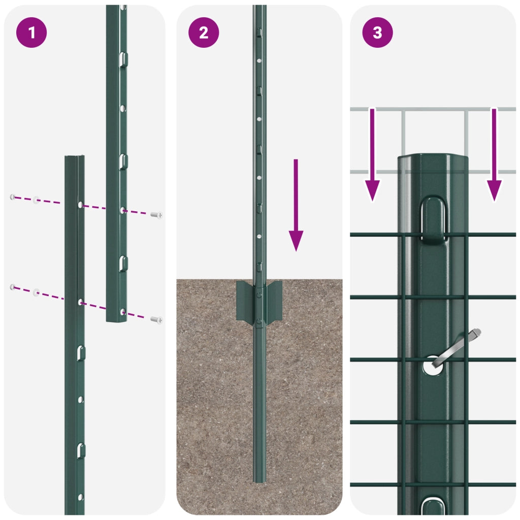 Recinzione in Filo Saldato con 5 Poste U Verde 1.2x10 m Acciaio