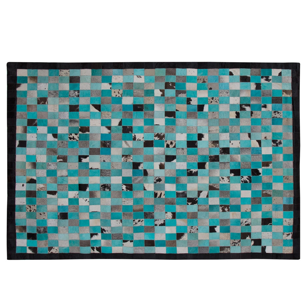 Tappeto tappetino Tappeto Turchese e Grigio Pelle Scacchi 160 x 230 cm Moderno Eclettico