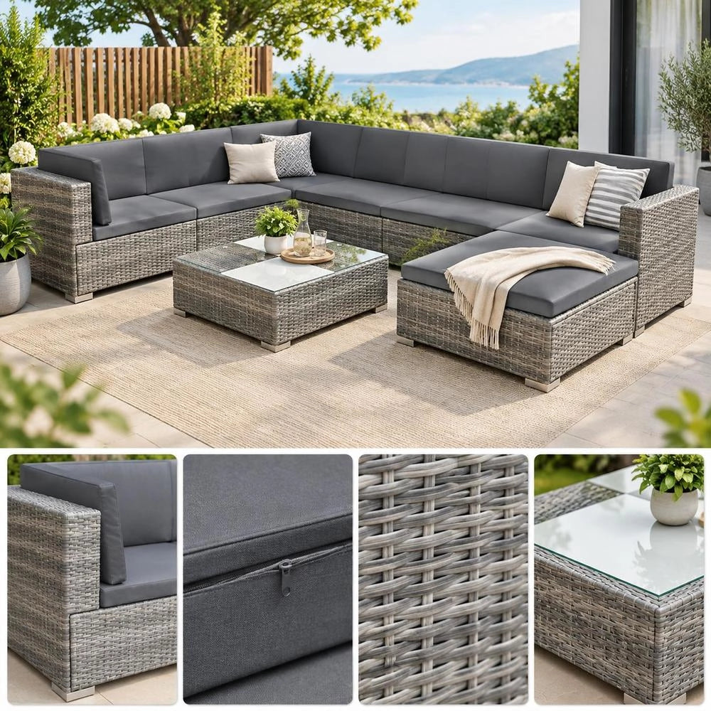 8-piece Garden Lounge Set With Cushions, Poly Rattan, Grey