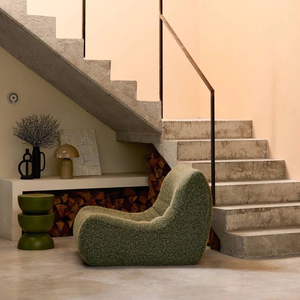 Poltrona senza braccioli in tessuto effetto alpaca, 1 posto, verde