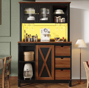Armadio da cucina 104x40x180 cm con LED e ripiani regolabili in MDF; metallo e vetro nero