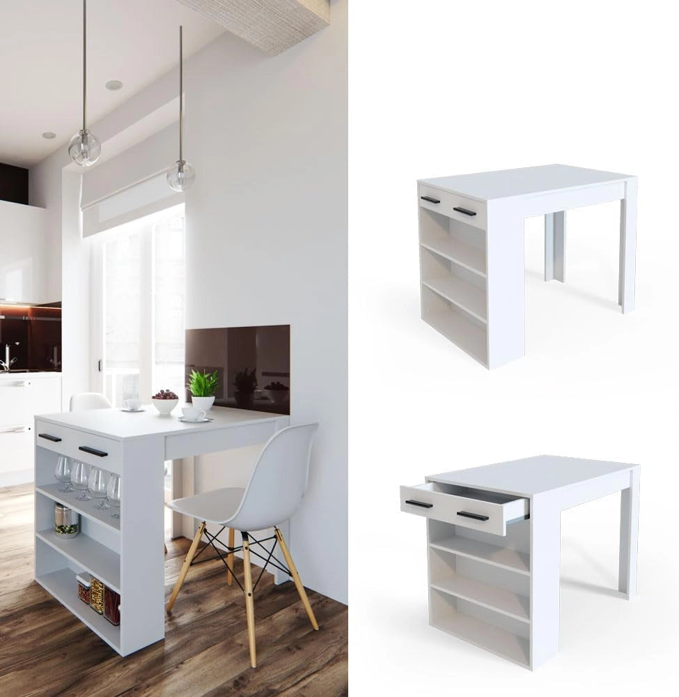 Tavolo da pranzo Repose, Bianco, 67 x 100 cm, adatto come piano di lavoro o area di appoggio aggiuntiva