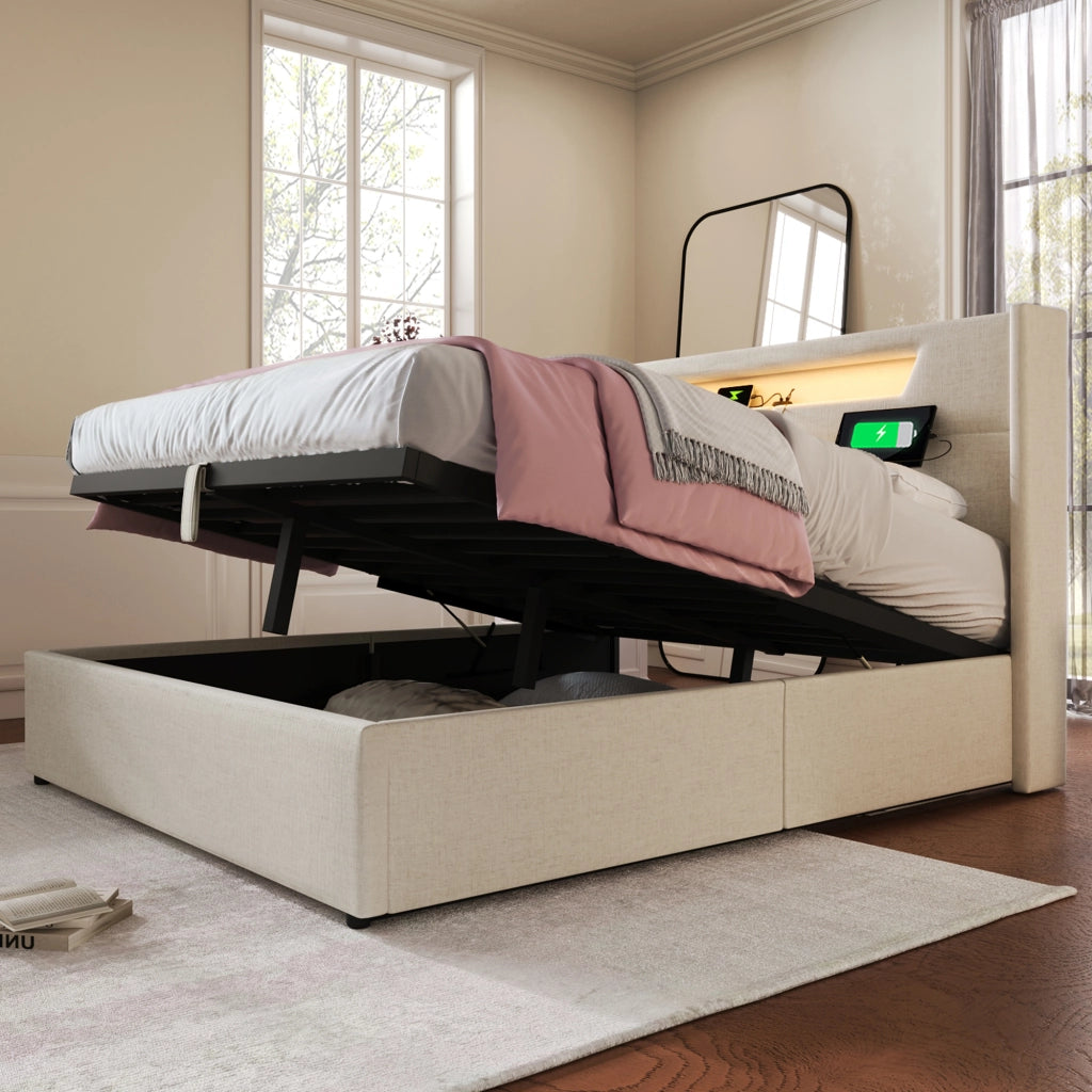 letto imbottito lino beige 140x200 cm