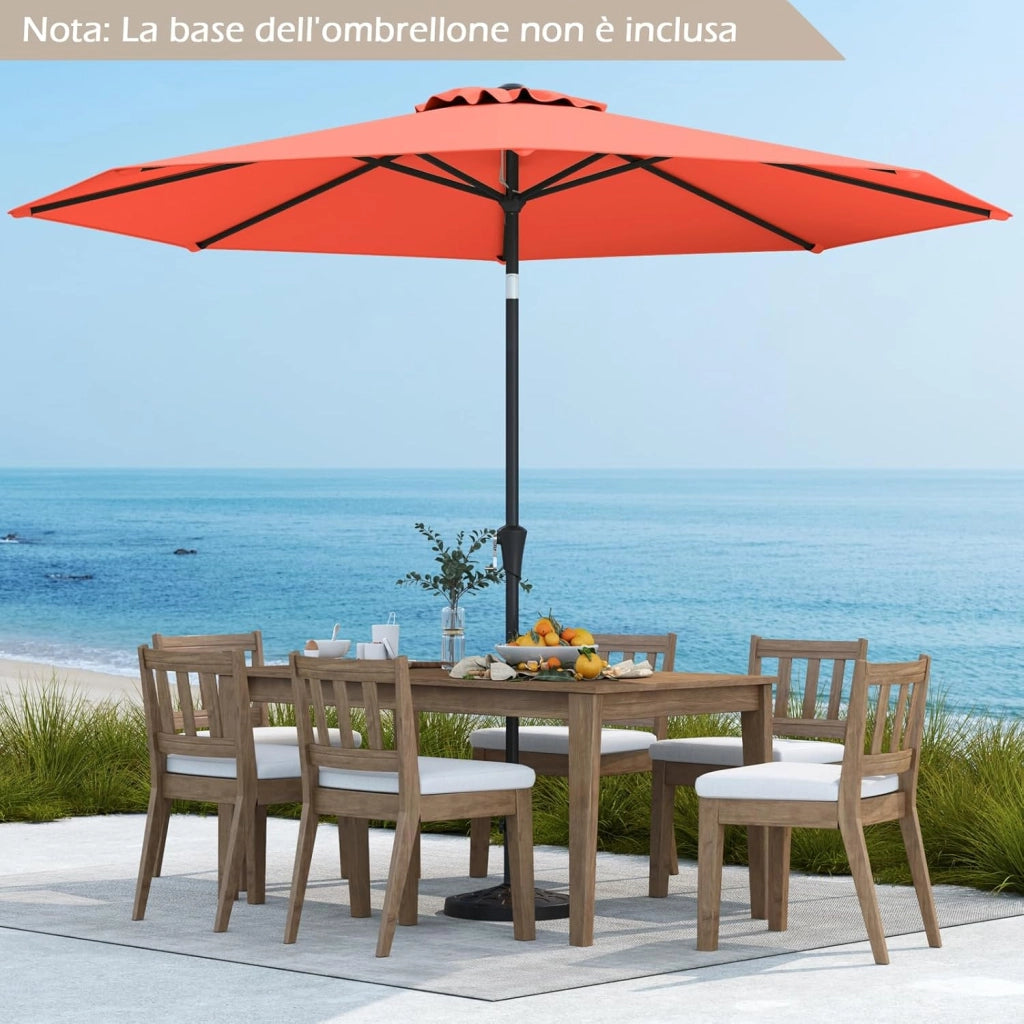Ombrellone da Giardino, Diametro 290 cm, Ombrello da Spiaggia con Manovella e Inclinazione Regolabile, Ideale per Spiaggia, Balcone, Giardino (Arancione)