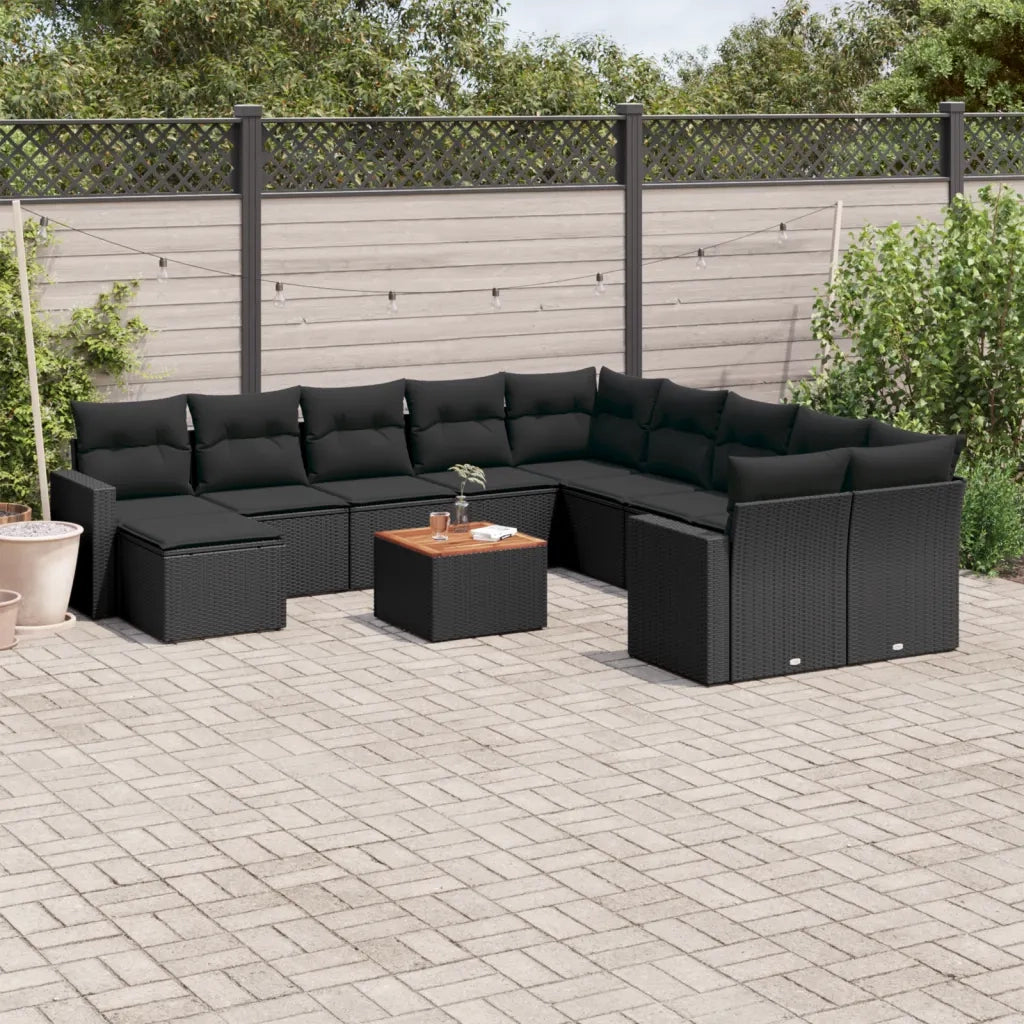 Set Divani da Giardino 12 pz con Cuscini Nero in Polyrattan 3256748