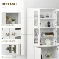 Mobile Libreria con 2 Armadietti, Ripiani Regolabili e Ante in Vetro, 76x40x178.5 cm, Bianco
