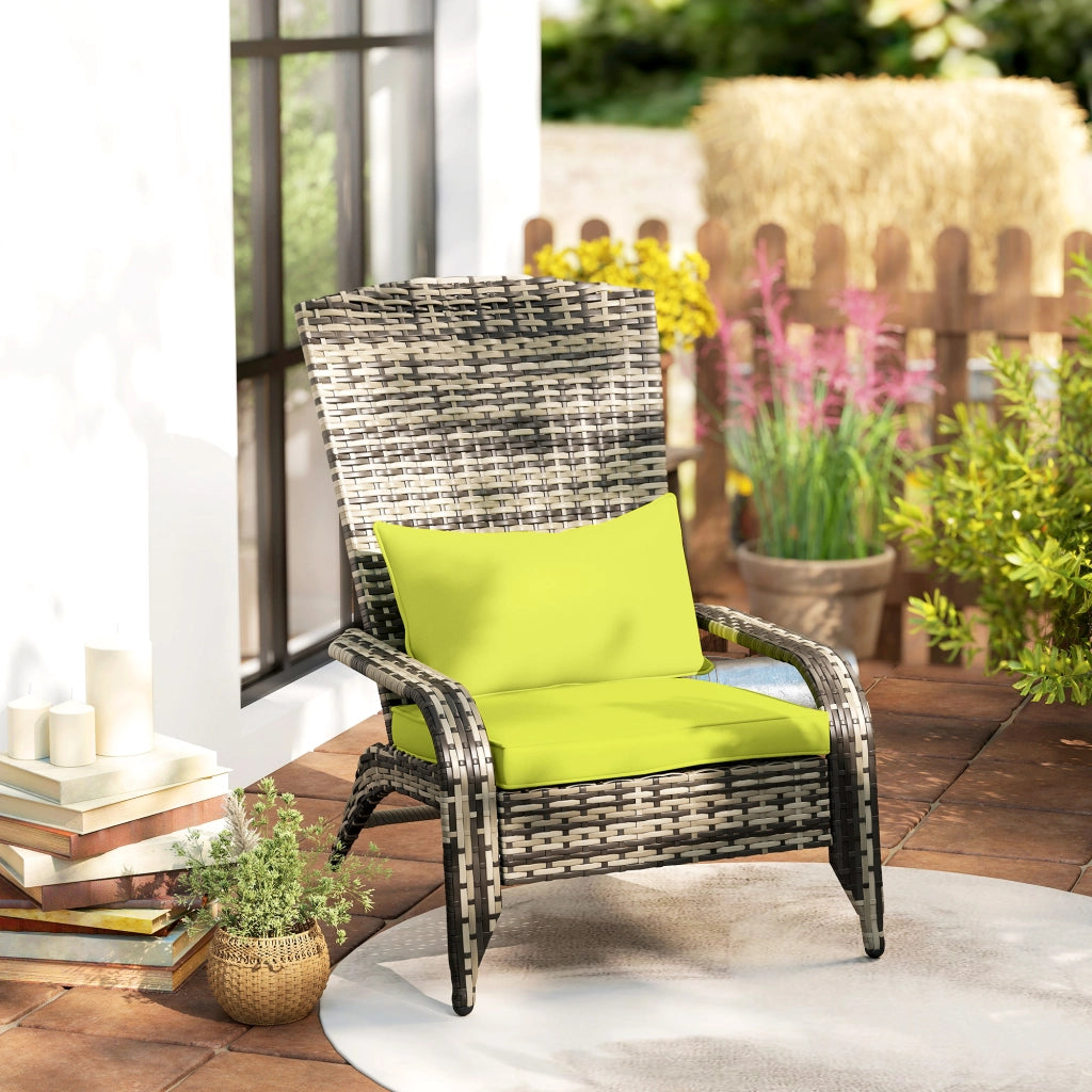 Sedia da Giardino con Braccioli e Cuscini ¨C zephmum ¨C Rattan e Acciaio, Verde, 64x80x90 cm