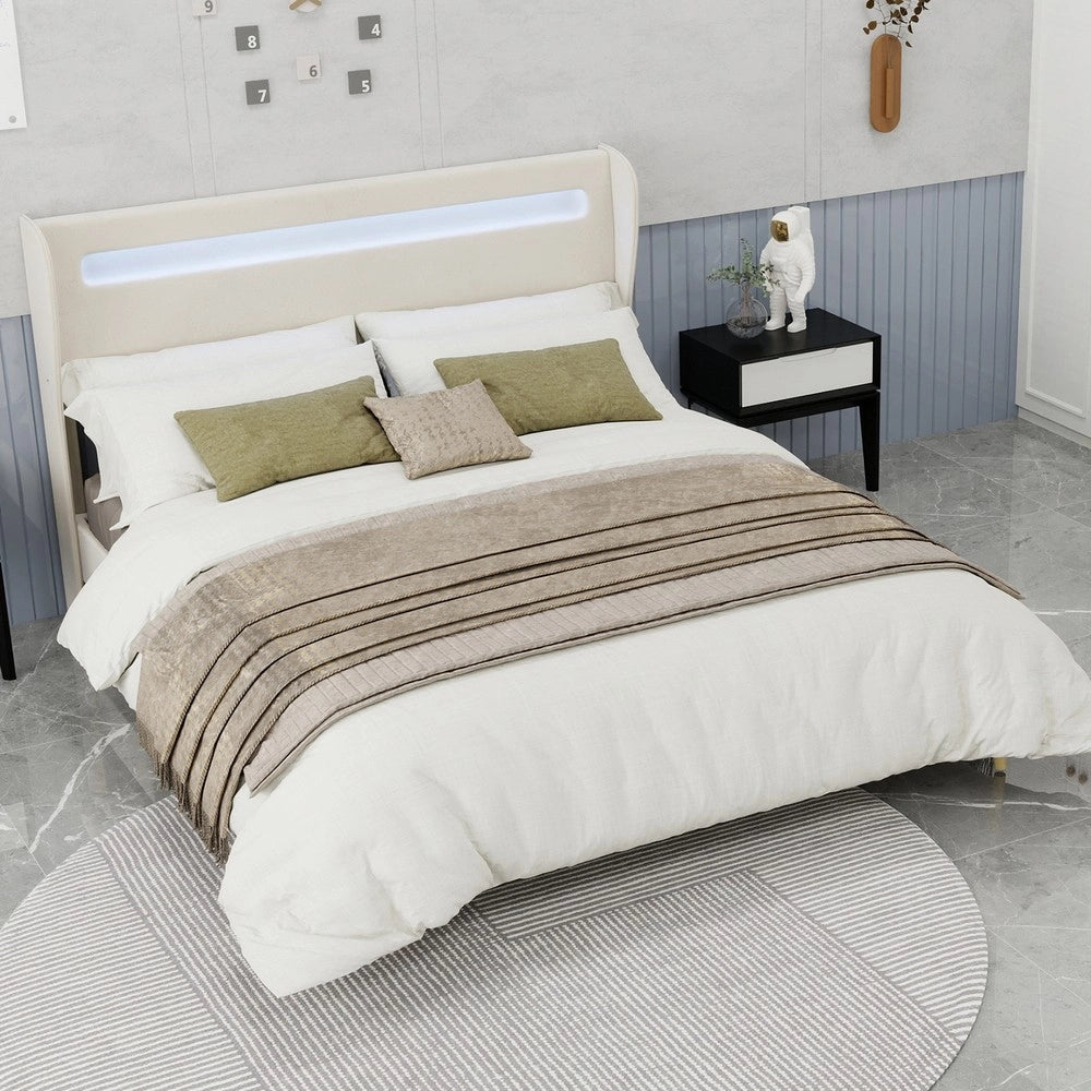 Letto imbottito con testiera LED ¨C Minimal ¨C Beige 160x200 cm