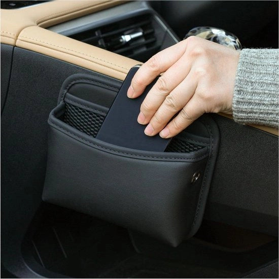 Organizzatore di Tasche Laterali per Auto - Pochette in Pelle PU Universale per Raccordo Sedile Auto - Ospita Telefon Cellulare e Accessori di Stoccaggio (Nero)