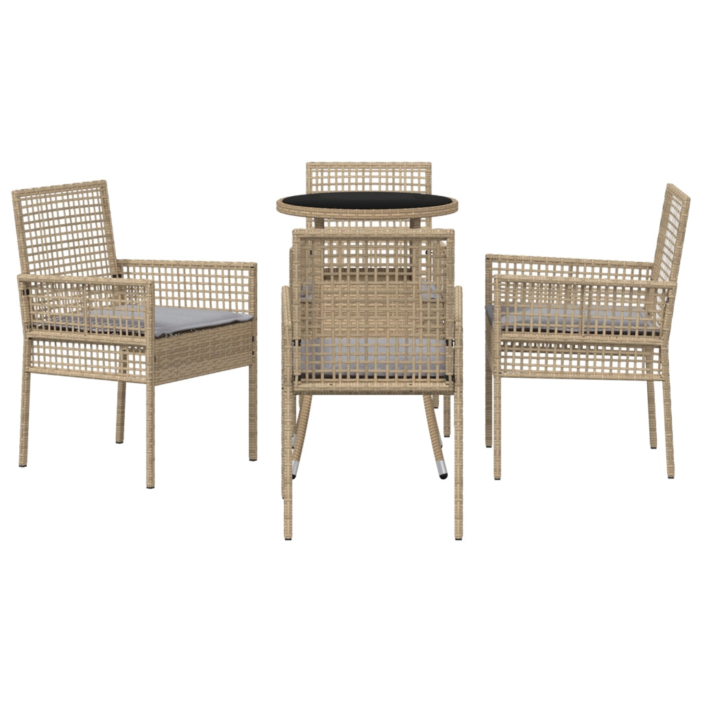 Set da Pranzo da Giardino Beige in Polyrattan 5 Pezzi
