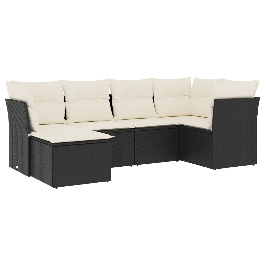 Set Divano da Giardino 6 pz con Cuscini Nero in Polyrattan 3249785