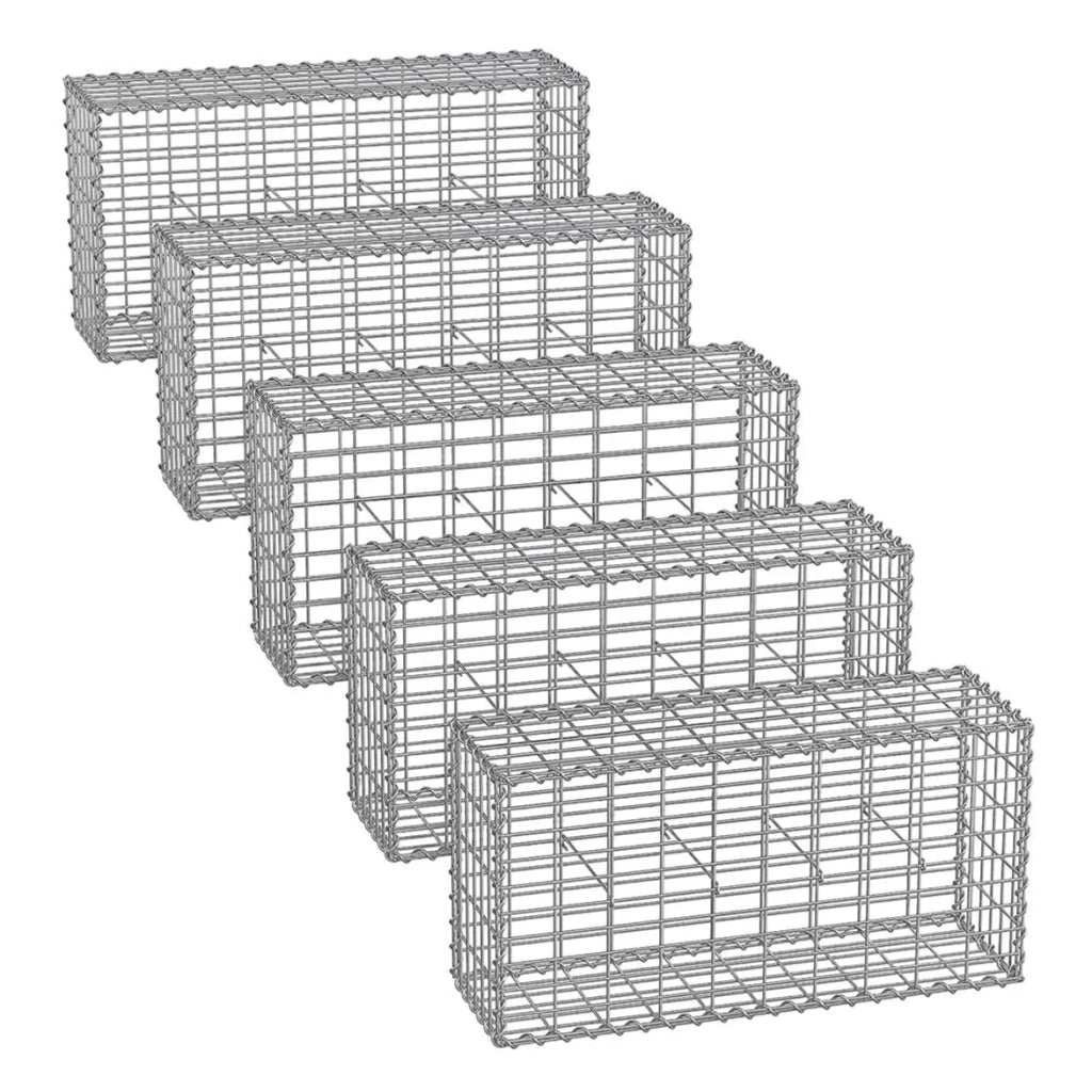 Set di 5 gabbioni per pietre gabbia metallica cestino per pietre maglia 5 x 10 cm zincato muro decorazione da giardino 100 x 50 x 30 cm grigio 12_0005964