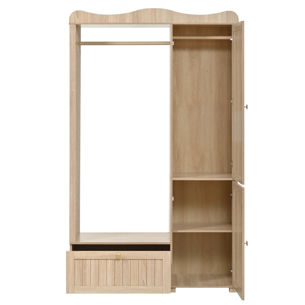 Armadio con 2 Ante e 1 Cassetto; Anta a Specchio e Barra Appendiabiti Aperta; Stile Moderno; in MDF; 115;5??38;5??194;5 cm; Rovere