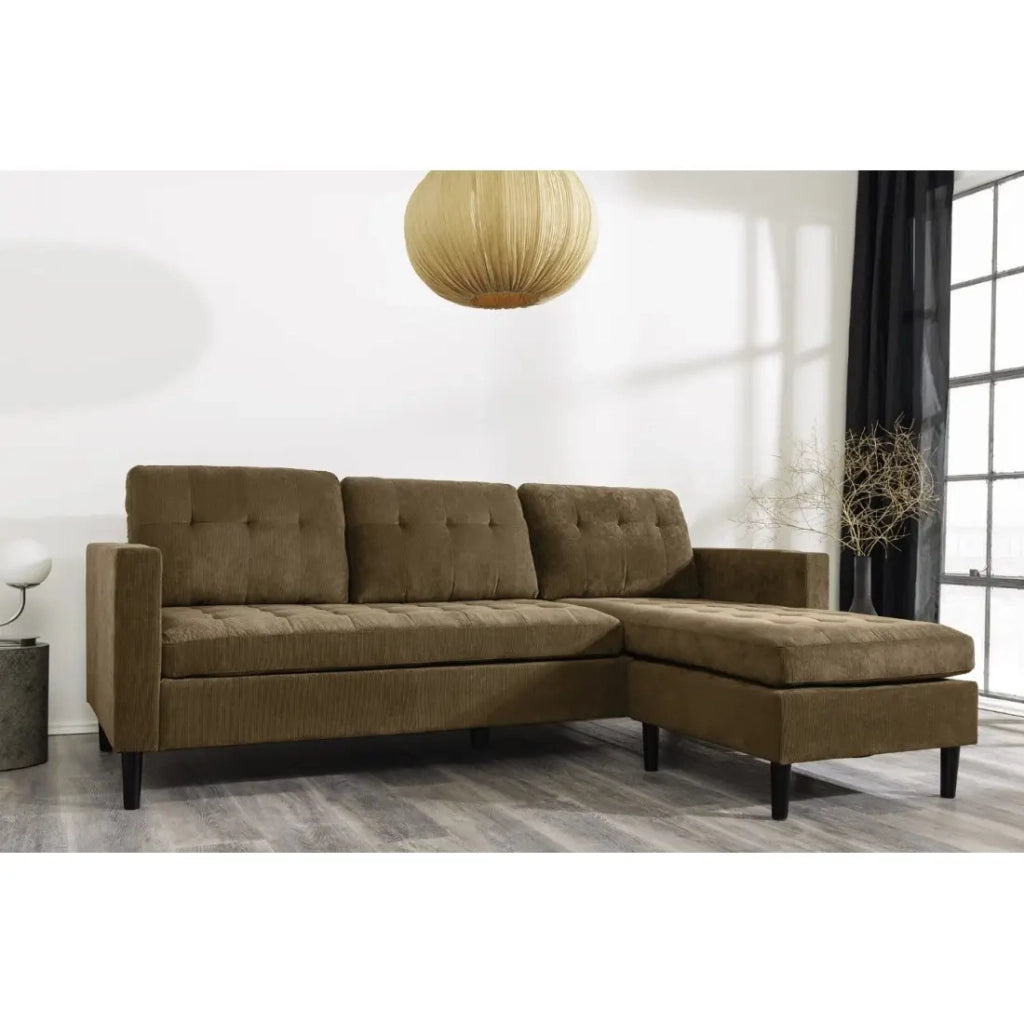 Divano ad angolo CITY marrone reversibile – Divano contemporaneo in velluto a coste