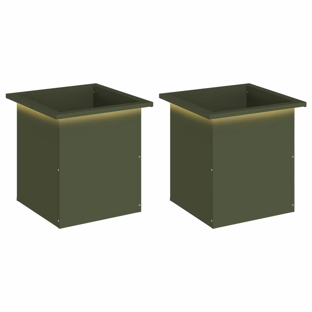 Fioriera da giardino con LED 2 pz Verde Oliva 40 x 40 x 40 cm 8008133