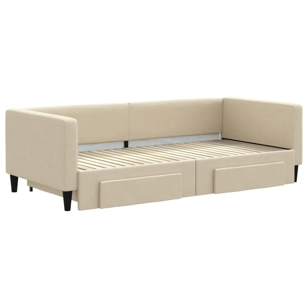 Divano Letto Estraibile con Cassetti Crema 90x200 cm in Tessuto
