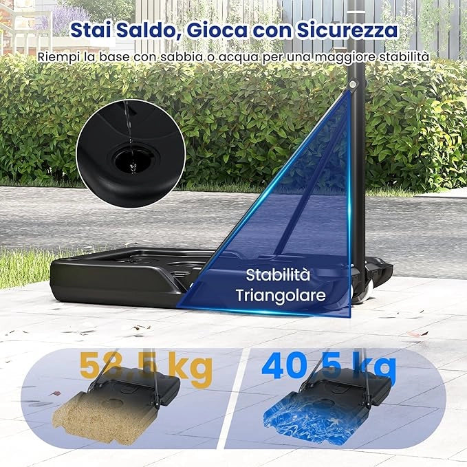 Canestro da Basket da Esterno, Canestro da Basket Portatile e Regolabile in Altezza 1-3M, con Tabellone Antiurto e Ruote per Adolescenti ed Adulti da Giardino, Piscina e Campo