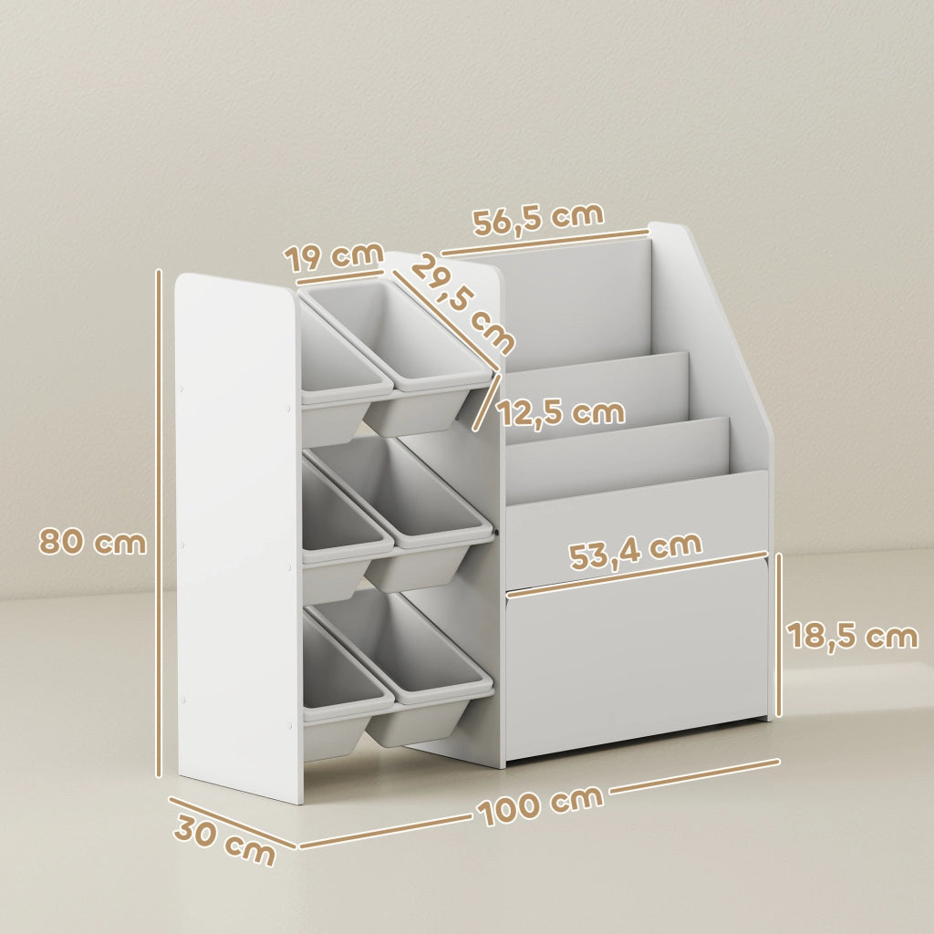 Mobile contenitore giochi bambini con 6 cassetti e contenitore ¨C Xylo ¨C Bianco 100x30x80 cm