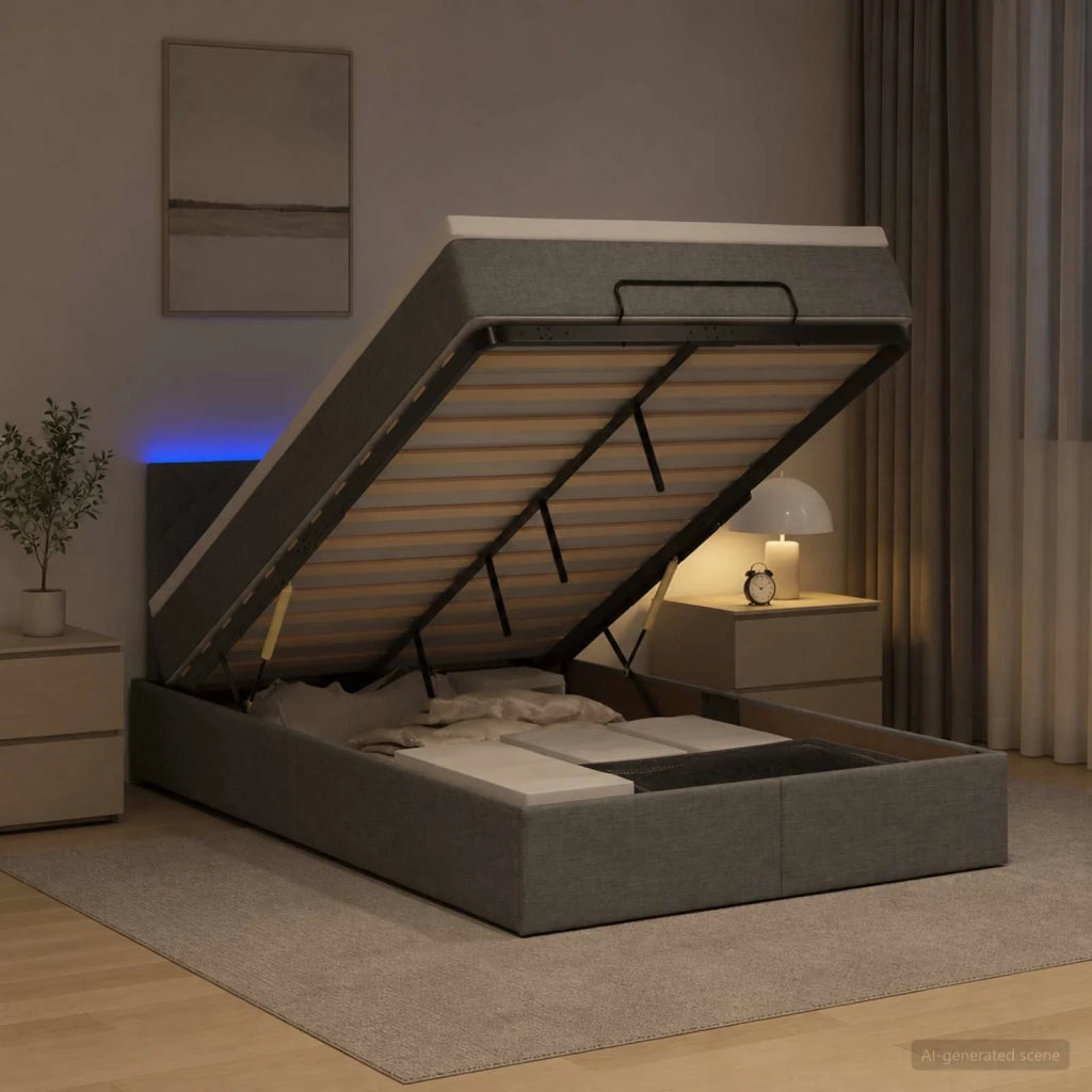 Letto Ottomano con Materasso e LED Grigio Scuro 120 x 200 cm 3456982