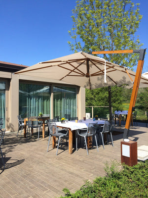 Ombrellone da Giardino Decentrato 3x4m in Legno Telo in Acrilico Danieli Tokio Ecrù