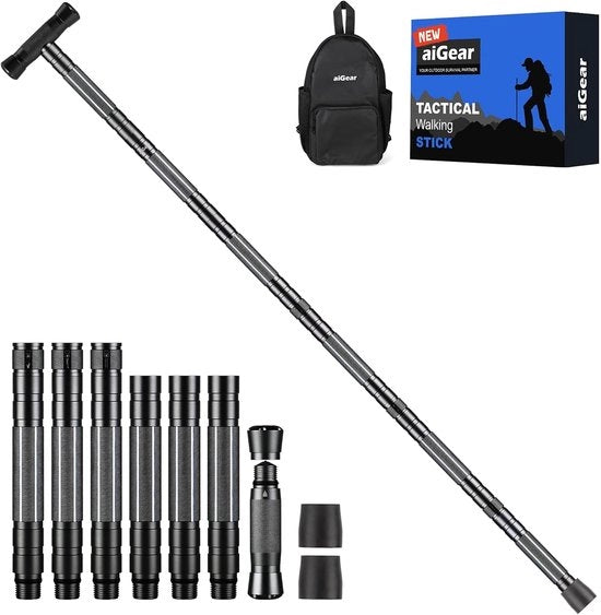 Trekkingstanghe da Campeggio | Stanghe in Alluminio Tattiche | Stanghe da Trekking per 5/6/7/8 Tubi | per Donna, Uomo, Escursioni, Campeggio | NWT6-BK