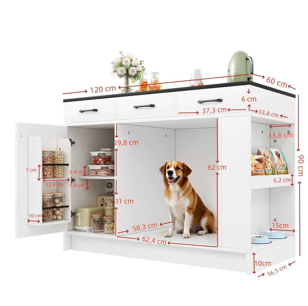 Isola da cucina bianca con 3 cassetti e vano per animali