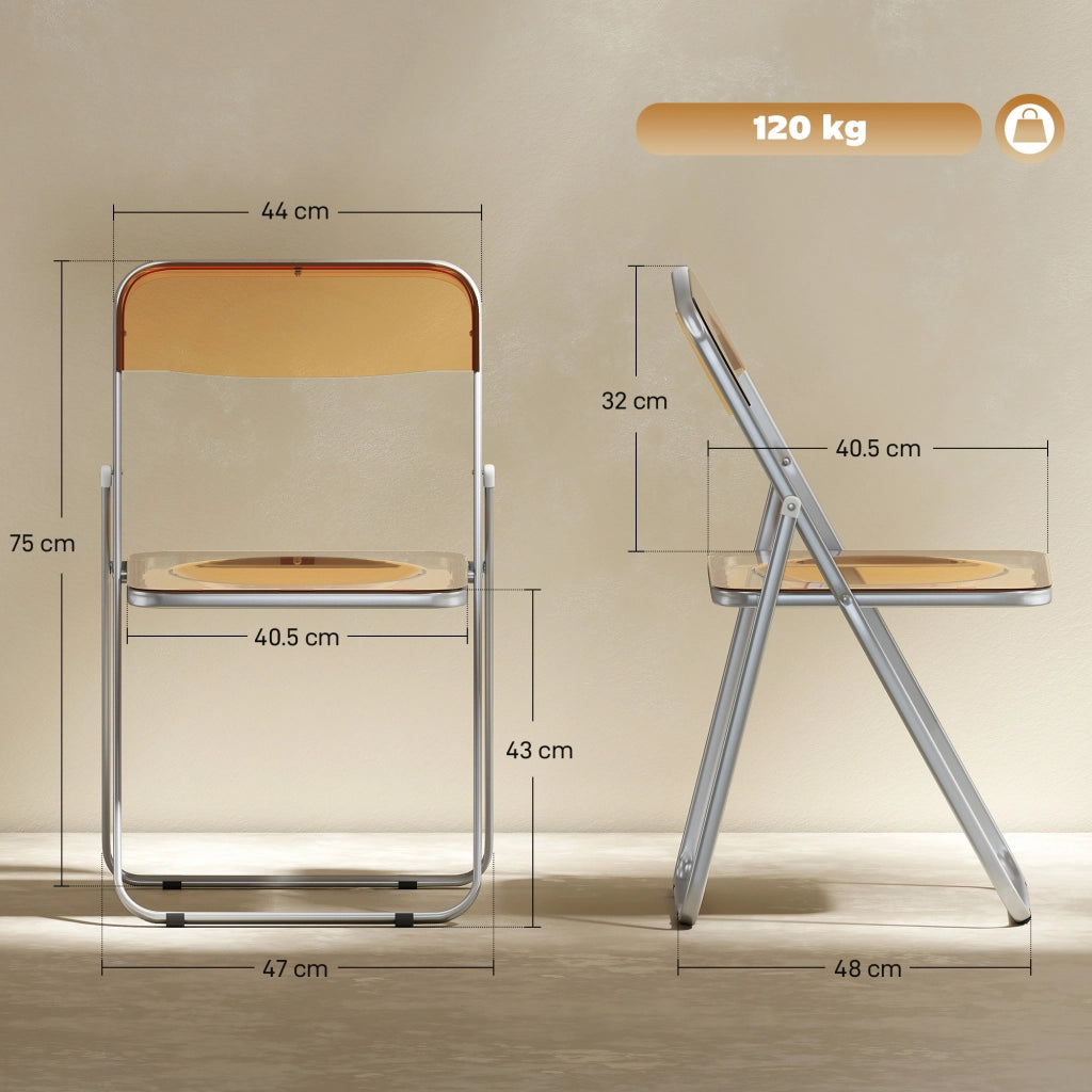 Set 4 Sedie Pieghevoli Salvaspazio 47x48x75 cm in Acciaio e Acrilico Arancione