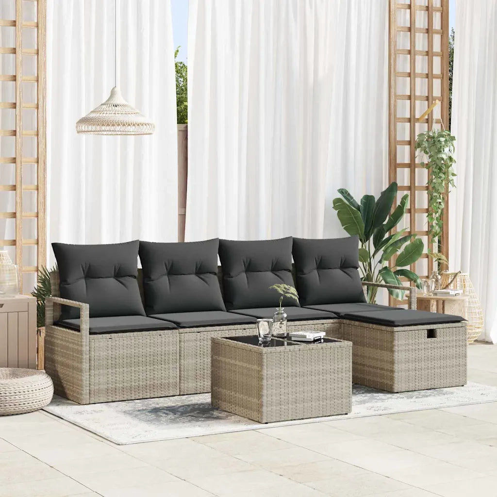 Set di divani con cuscino 6 pcs Grigio chiaro polyrattan