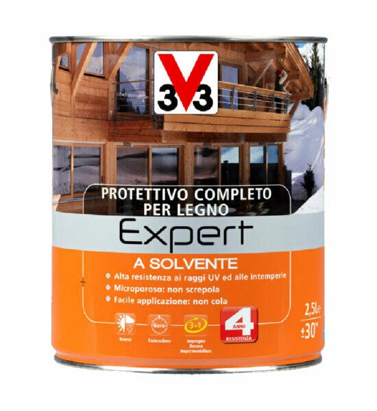 V33 Protettivo Completo Expert Vernice Solvente per Legno Finestre Infissi Travi Formato: 0,75 Lt, Colore: Wengè