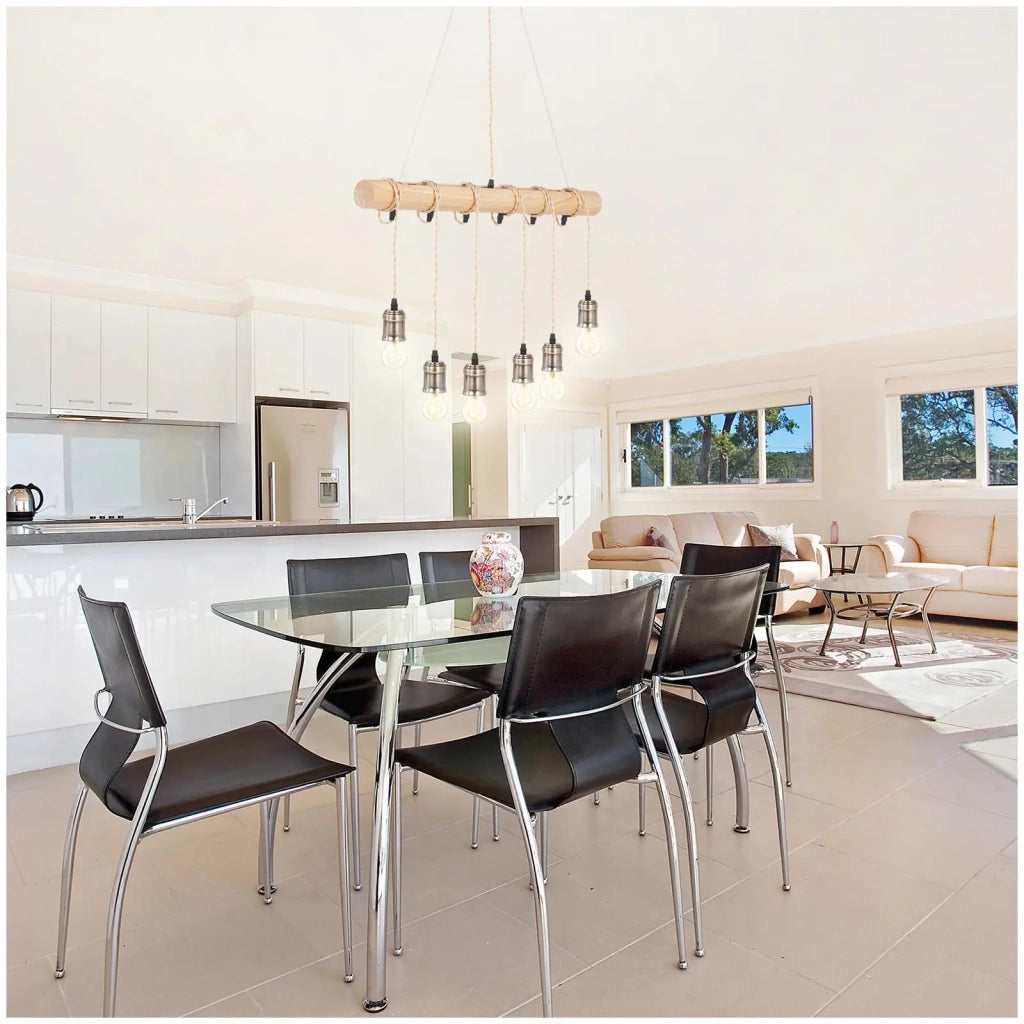 Plafoniera con 6 lampadine cilindro in legno PP legno ferro beige nero legno 14_0009530