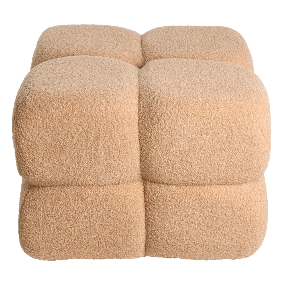 Pouf quadrato in bouclé beige elemento d'arredo moderno per salotto o camera da letto