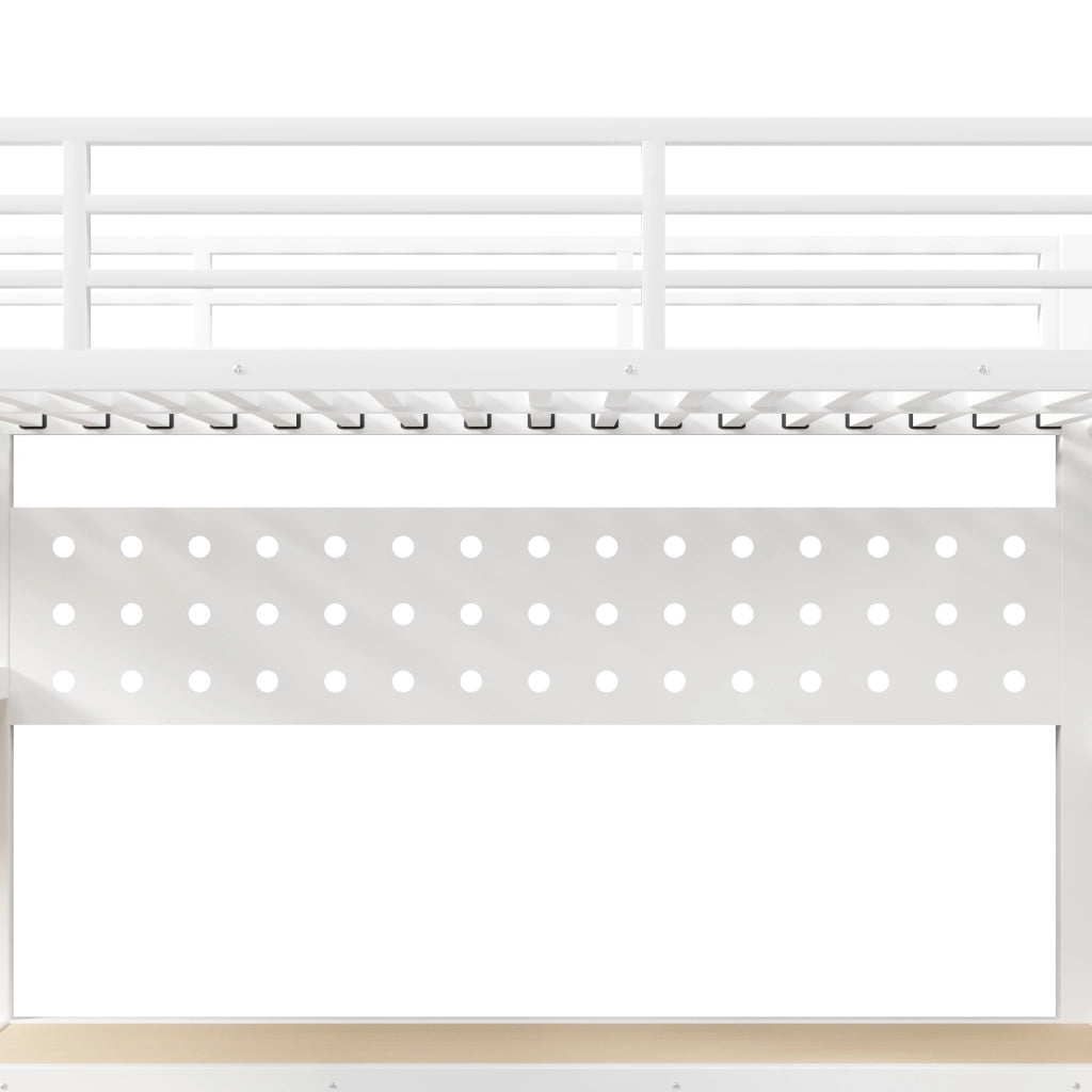 DESMIU Letto a soppalco 90 × 200 cm 1 posto con scrivania, ripiani, cassetti, LED e presa, senza materasso, bianco