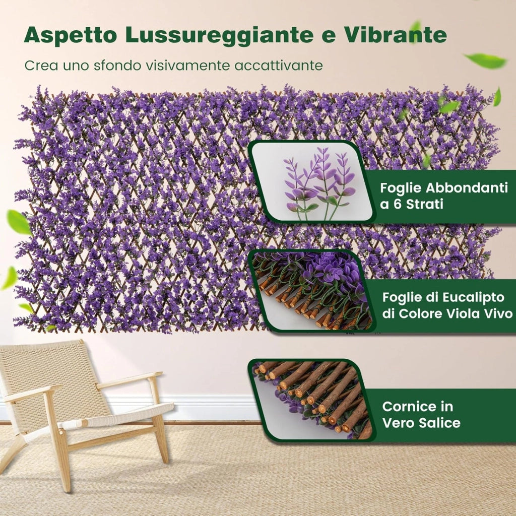 Pianta Finta da Esterno ed Interno, Pianta Artificiale per Decorazione Festa e Matrimonio da Salotto, Balcone e Giardino, Siepe Artificiale ed Estensibile (Vimini di eucalipto viola)