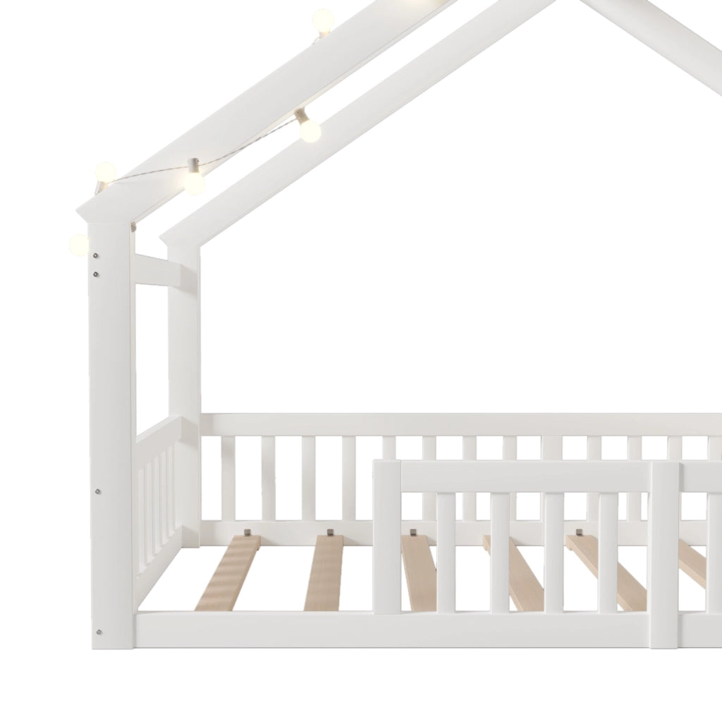 Letto singolo 90×190 cm con sponde; ripiani e luci LED; senza materasso; bianco