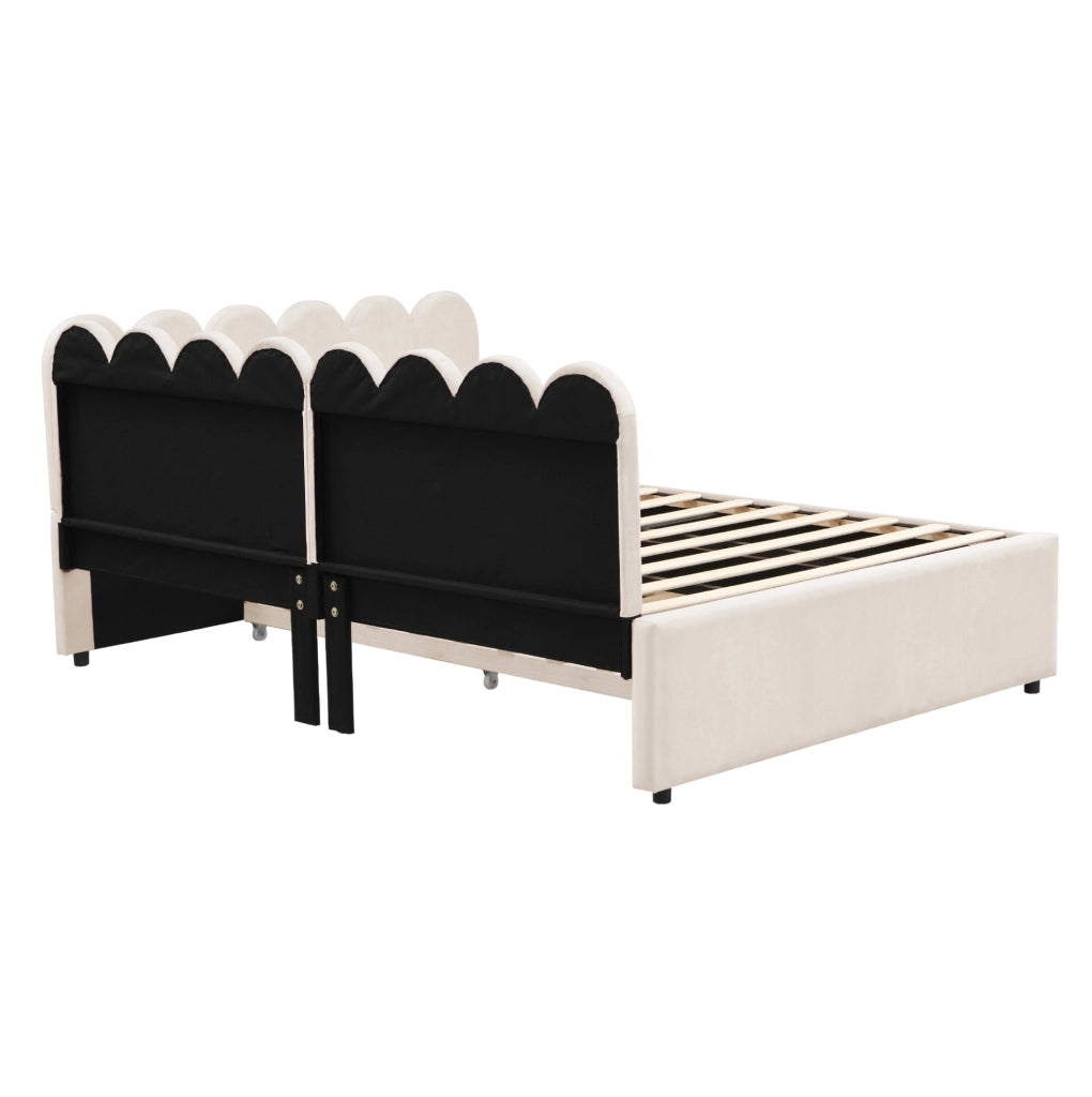 Divano letto angolare 140x200 cm beige in velluto con letto estraibile