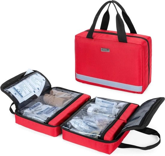 Set di Primo Soccorso Portatile | Pulito Ideale per Traumi in Auto, Campeggio e Escursioni | Rosso