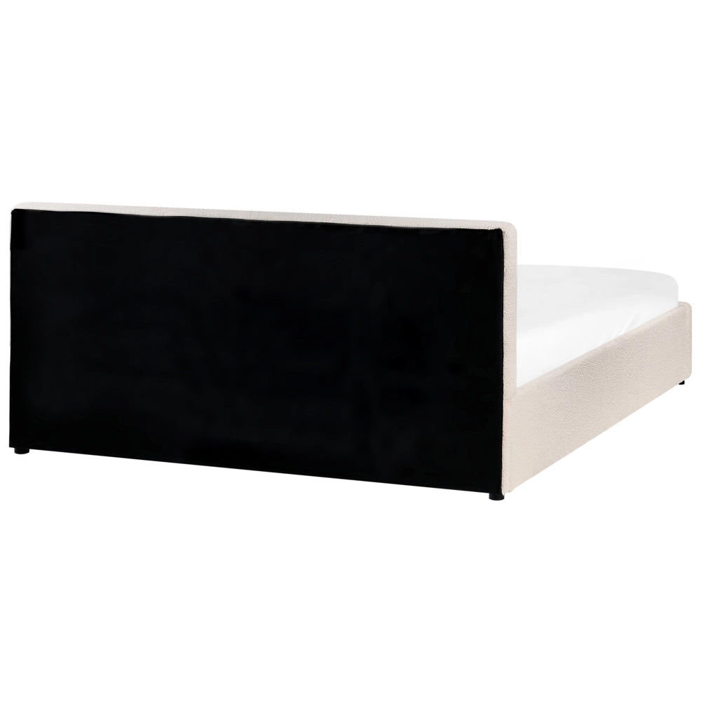 Letto matrimoniale in tessuto bouclè bianco sporco con contenitore 160 x 200 cm Testiera Rivestita Funzione Contenitore