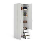 Armadio guardaroba a due ante e tre Apollina, colore bianco, Misure 77 x 200 x 49,5 cm