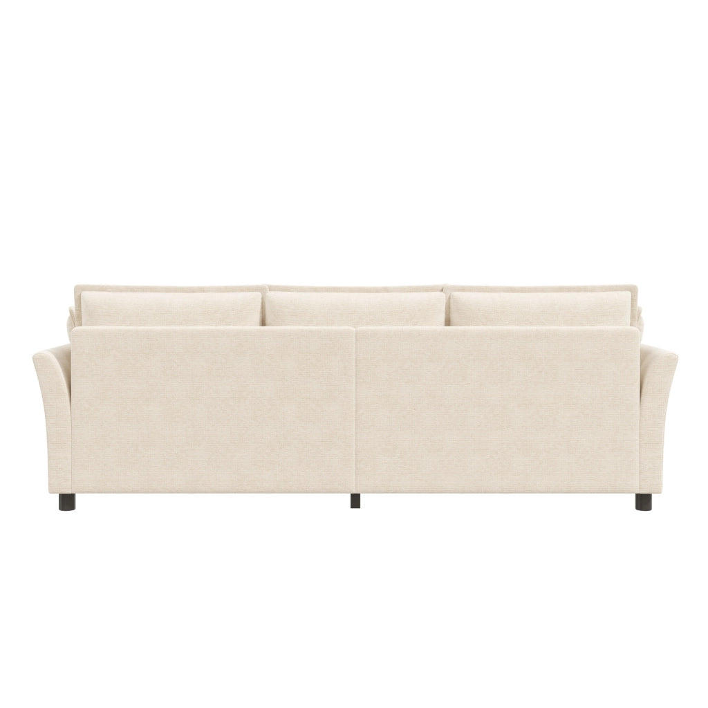 Divano 3 posti modulare con seduta ampia e cuscini per braccioli, struttura in metallo, in chenille beige