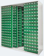 Armadio Madia di metallo scorrevole con cassetti porta minuteria cm. 185x60x195h