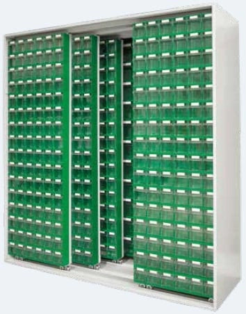 Armadio Madia di metallo scorrevole con cassetti porta minuteria cm. 185x60x195h